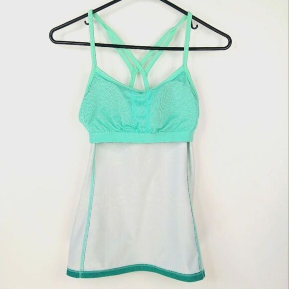 ATHLETA Teal and Dark Green Abstract Printed Strappy Built In Bra Tank Top XS - Picture 8 of 11